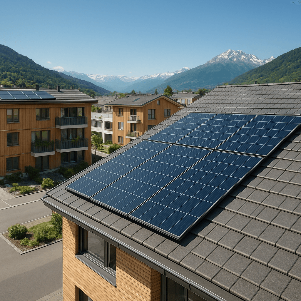 Wohnhausdach mit Solarpanels in Zürich