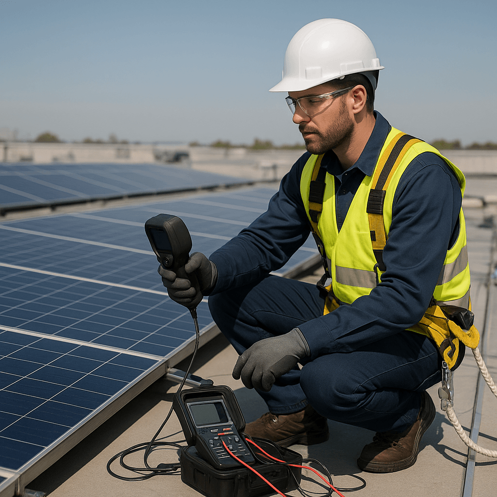 Wartungsprüfung an Solaranlage